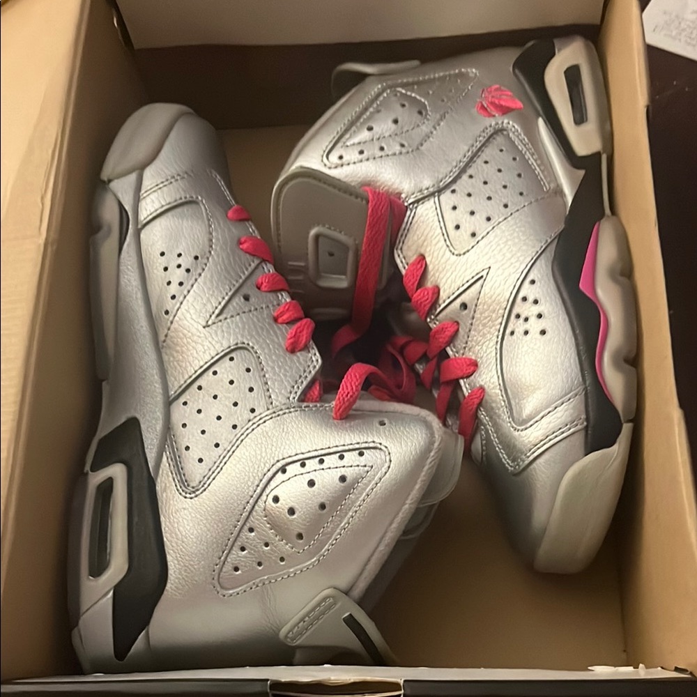 Jordan Silver and Pink Women's Sneakers